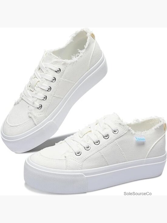 Shoes - Canvas Platform Sneakers Women Low Top Lace Up Walking Shoes Casual White